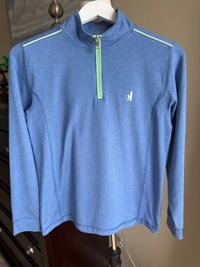 johnnie-O performance Blue Long Sleeve Quarter-Zip Top with Lime Accents
